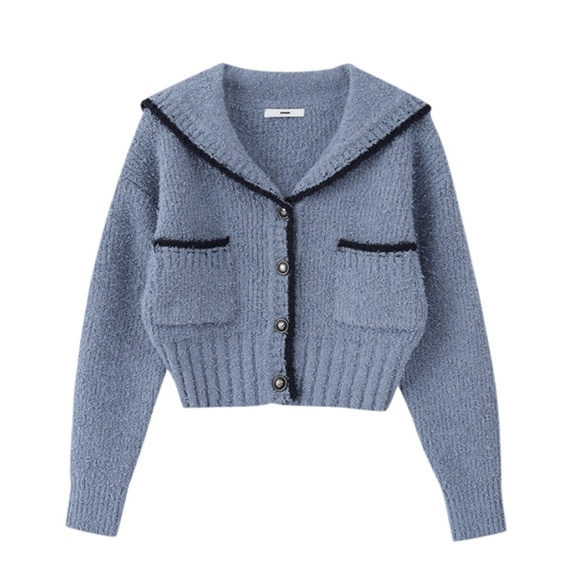 Etmon Tops - Blue Button-Up Cardigan Sweater